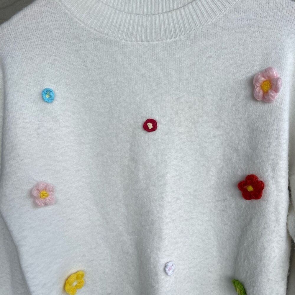 VRG girl y2k flower appliqué wool blend sweater - Picture 3 of 7
